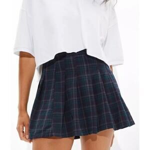 Y2K American Eagle Pleated High Rise Mini Skirt 8 Plaid Green Preppy Academia